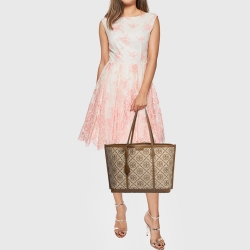 مملوكة مسبقًا Tory Burch Tan/Beige Canvas Logo Triple-Compartment Perry Tote