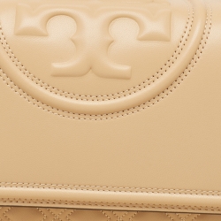 Pre Owned Tory Burch Beige Quilted Leather Fleming Shoulder Bag