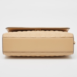 Pre Owned Tory Burch Beige Quilted Leather Fleming Shoulder Bag