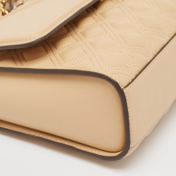 Pre Owned Tory Burch Beige Quilted Leather Fleming Shoulder Bag