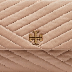 Pre Owned Tory Burch Beige Chevron Leather Kira Shoulder Bag