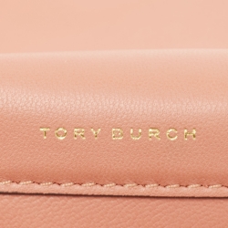Pre Owned Tory Burch Peach Leather Mini Greer Chain Crossbody Bag