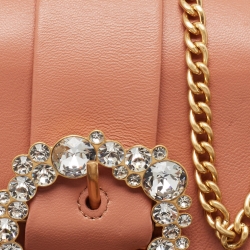 Pre Owned Tory Burch Peach Leather Mini Greer Chain Crossbody Bag