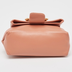 Pre Owned Tory Burch Peach Leather Mini Greer Chain Crossbody Bag