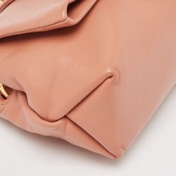 Pre Owned Tory Burch Peach Leather Mini Greer Chain Crossbody Bag