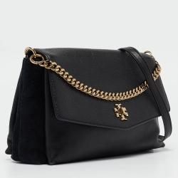 Pre Owned Tory Burch Black Leather and Suede Kira Shoulder Bag 