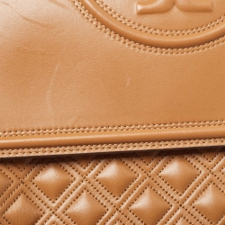 Pre Owned Tory Burch Brown Quilted Leather Fleming Shoulder Bag