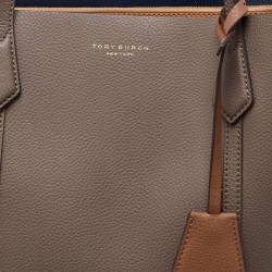 Pre Owned Tory Burch Beige Leather Triple Compartment Perry Tote