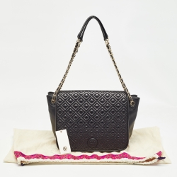 Pre Owned Tory Burch Black Quilted Leather Marion Flap Shoulder Bag
