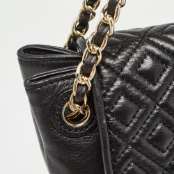 Pre Owned Tory Burch Black Quilted Leather Marion Flap Shoulder Bag