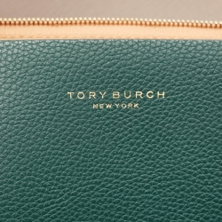 Pre Owned Tory Burch Green Leather Triple Compartment Perry Tote