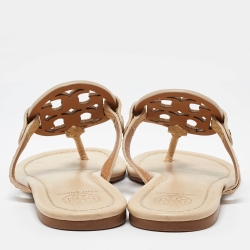 Pre Owned Tory Burch Beige Leather Mini Miller Thong Flat Sandals Size 37