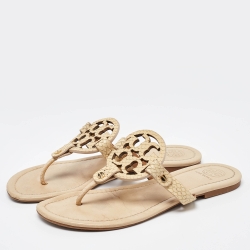 Pre Owned Tory Burch Beige Leather Mini Miller Thong Flat Sandals Size 37