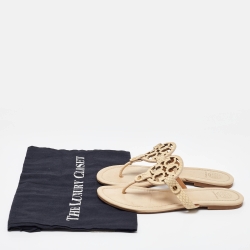Pre Owned Tory Burch Beige Leather Mini Miller Thong Flat Sandals Size 37