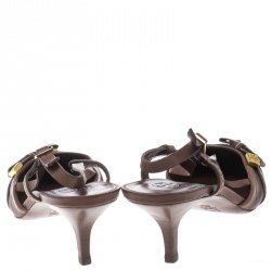 Pre Owned Tory Burch Brown Leather Bow Pointed Toe Slingback Sandals Size 38