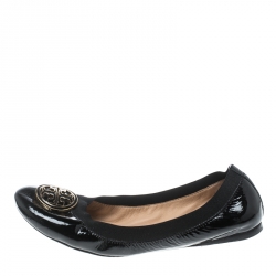 Pre Owned Tory Burch Black Patent Leather Caroline Ballet Flats Size 39.5