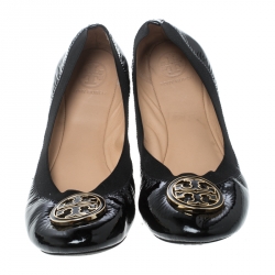 Pre Owned Tory Burch Black Patent Leather Caroline Ballet Flats Size 39.5