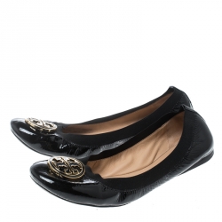 Pre Owned Tory Burch Black Patent Leather Caroline Ballet Flats Size 39.5