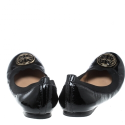 Pre Owned Tory Burch Black Patent Leather Caroline Ballet Flats Size 39.5