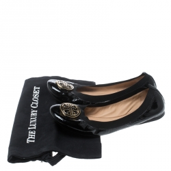 Pre Owned Tory Burch Black Patent Leather Caroline Ballet Flats Size 39.5