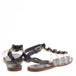 Pre Owned Tory Burch Black Leather and PVC Kira Gladiator Flat Sandals Size 37.5