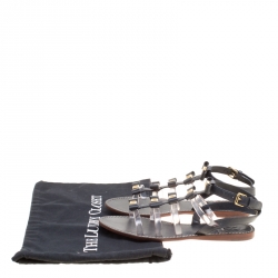 Pre Owned Tory Burch Black Leather and PVC Kira Gladiator Flat Sandals Size 37.5