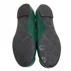 Tory Burch Green Lizard Embossed Leather Reva Ballet Flats Size 38.5