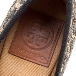 Pre Owned Tory Burch Beige/Black Animal Print Raffia and Fabric Jackie Wedges Pumps Size 37