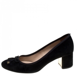 مملوكة مسبقًا Tory Burch Black Suede Laila Bow Detail Pumps Size 38.5