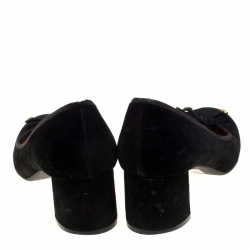 مملوكة مسبقًا Tory Burch Black Suede Laila Bow Detail Pumps Size 38.5