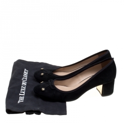 مملوكة مسبقًا Tory Burch Black Suede Laila Bow Detail Pumps Size 38.5