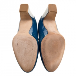 Pre Owned حذاء كعب عالي توري برش مقدمة مستديرة راليغ جلد لامع أزرق مخضر مقاس 38