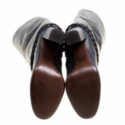 مملوكة مسبقًا حذاء بوت ركبة توري برش تفاصيل مضفرة سارافا جلد عنابية مقاس 37