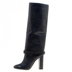 مملوكة مسبقًا حذاء بوت ركبة توري برش تفاصيل مضفرة سارافا جلد عنابية مقاس 37