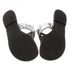 Pre Owned Tory Burch Beige/Brown Python Embossed Leather Logo Sandals Size 39