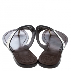 Pre Owned Tory Burch Beige/Brown Python Embossed Leather Logo Sandals Size 39