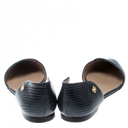 مملوكة مسبقًا حذاء فلات توري برش مقدمة مدببة دورسيه فيف جلد نقش سحلية أزرق مقاس 37.5