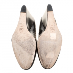 Pre Owned Tory Burch Black Leather Raleigh Round Toe Wedge Pumps Size 41