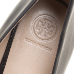 Pre Owned Tory Burch Black Leather Raleigh Round Toe Wedge Pumps Size 41
