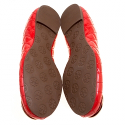 مملوكة مسبقًا Tory Burch Red Quilted Leather Quinn Ballet Flats Size 40