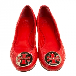 مملوكة مسبقًا Tory Burch Red Quilted Leather Quinn Ballet Flats Size 40
