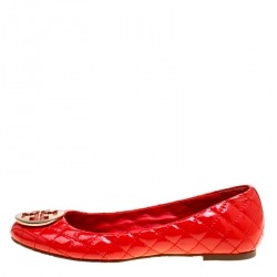 مملوكة مسبقًا Tory Burch Red Quilted Leather Quinn Ballet Flats Size 40