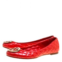 مملوكة مسبقًا Tory Burch Red Quilted Leather Quinn Ballet Flats Size 40