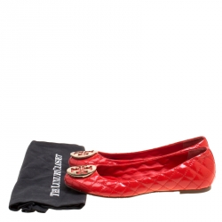 مملوكة مسبقًا Tory Burch Red Quilted Leather Quinn Ballet Flats Size 40