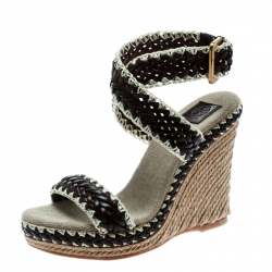 Pre Owned صندل توري برش نعل روكي إسبادريل سيور كاحل بالوما جلد خضبي لونين مقاس 36.5