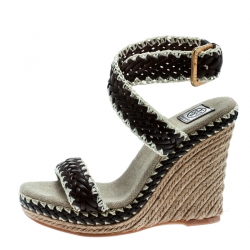 Pre Owned صندل توري برش نعل روكي إسبادريل سيور كاحل بالوما جلد خضبي لونين مقاس 36.5