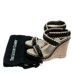 Pre Owned صندل توري برش نعل روكي إسبادريل سيور كاحل بالوما جلد خضبي لونين مقاس 36.5