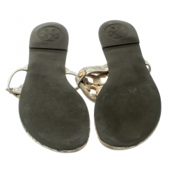 Pre Owned Tory Burch Beige Lizard Leather Miller Flat Thong Sandals Size 39.5