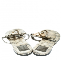 Pre Owned Tory Burch Beige Lizard Leather Miller Flat Thong Sandals Size 39.5