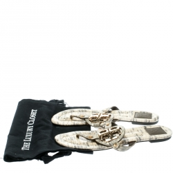 Pre Owned Tory Burch Beige Lizard Leather Miller Flat Thong Sandals Size 39.5